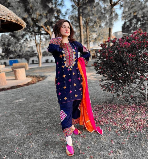 Chahat - 3pcs Unstitched Embroided Lawn