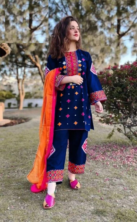 Chahat - 3pcs Unstitched Embroided Lawn