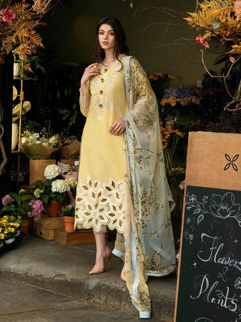3PC Unstitched Chikankari Embroidered Lawn