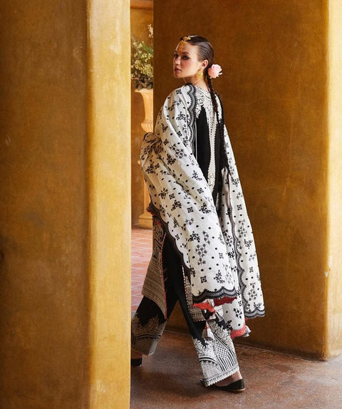 3PC Unstitched Fully Embroidered Lawn With Embroidered Bamber Chiffon Dupatta