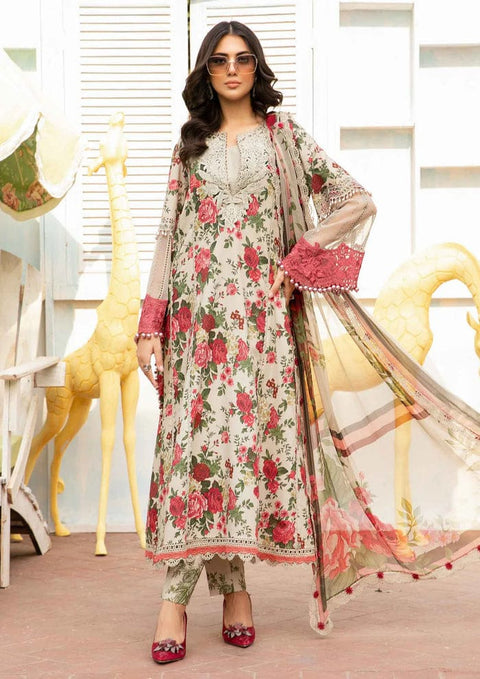 3 PC Unstitched Digital Printed Lawn With Embroidered Laces
