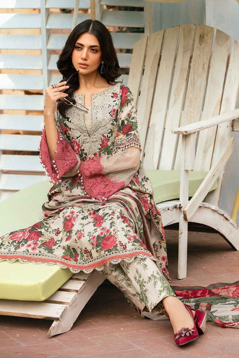 3 PC Unstitched Digital Printed Lawn With Embroidered Laces