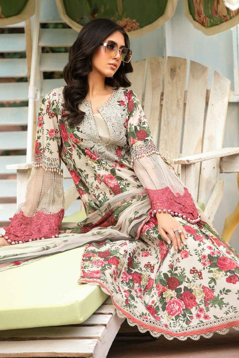 3 PC Unstitched Digital Printed Lawn With Embroidered Laces