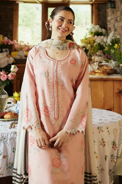 3 PC Unstitched Embroidered Lawn With Silk Dupatta