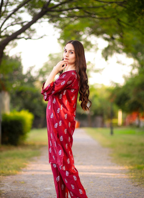 Saleha block print Stitched 2 pcs)