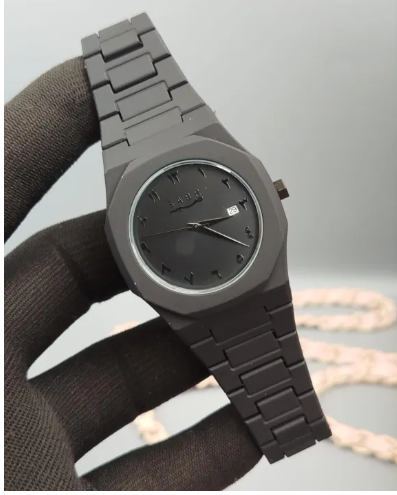 Black aura arabic watch with date dial & butterfly lock
