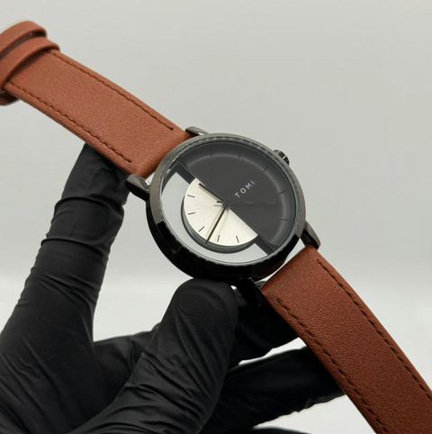TOMI transparent dial with leather strap