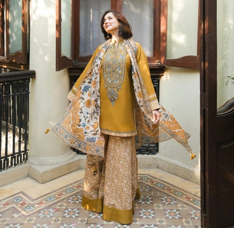 Urwah - 3PC Unstitched Digital Printed and Embroidered Lawn Suit