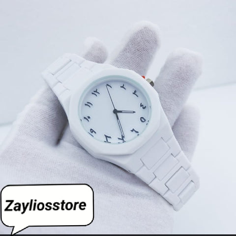 Black & White aura arabic watch with butterfly lock & Free delivery all over Pakistan