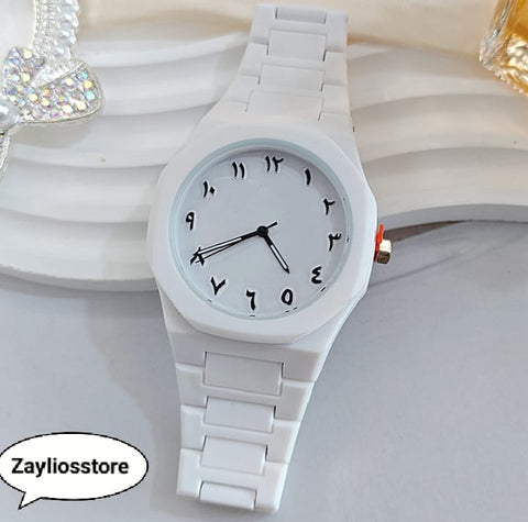 Black & White aura arabic watch with butterfly lock & Free delivery all over Pakistan
